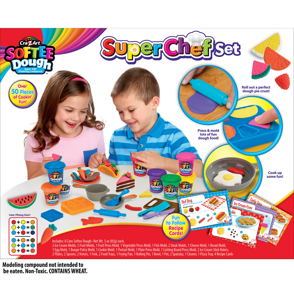 Buy Softee Dough Super Chef Set CraZArt, 50pc Set, Create Dough Food Meals, NonToxic Soft